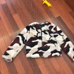 Faux fur short jacket or coat tricolor